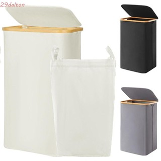 Giỏ đựng quần áo bẩn DALTON, Túi bên trong có thể tháo rời Tay cầm bằng tre Hamper giặt mỏng có nắp, Thùng đựng đồ nhẹ có thể gập lại tự do có thể gập lại Phòng tắm