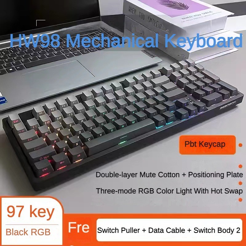 2024 Lychee Gaming HW98 Key Bàn phím cơ tùy chỉnh 2.4G Bluetooth không dây Ba chế độ Trao đổi nóng m