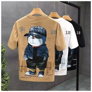 Phong Cách Hồng Kông Đơn Giản Bé Trai Màu Trơn Áo Thun Tay Ngắn Rời Phong Cách Mới Hợp Thời Trang ins Nam Thanh Niên Hoạt Hình In Hình Cổ Tròn Nửa