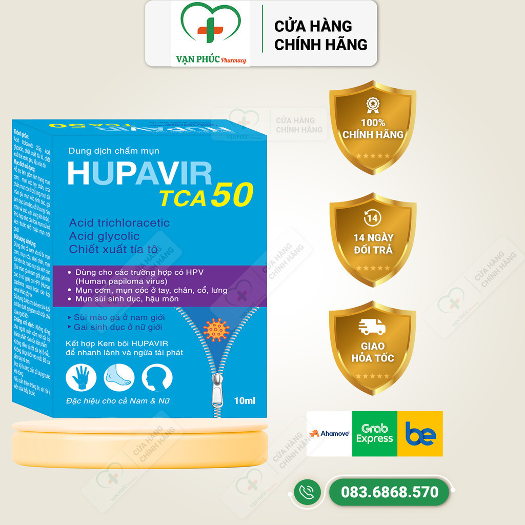HUPAVIR TCA 50 - Loại bỏ Sùi Mào Gà, Gai Sinh duc, hạt ngọc dv sau 1 tuần sử dụng cho nam và nữ (CHE TÊN)