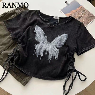 RANMO áo phông áo thun nữ croptop baby tee Korean Thời trang Stylish Trendy A29J1K5 17Z240426