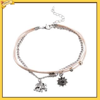 Tại| 1 Bộ Nữ Bohemian Đính Hạt Voi Mặt Trời Dây Xích Vòng Chân Thời Trang 3 Lớp Trang Sức