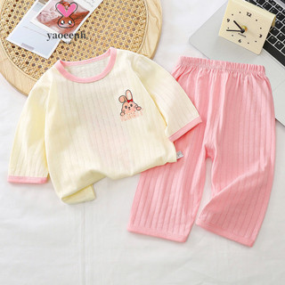 80-150cm Mùa Hè Trẻ Em Ba Phần Tư Tay Quần Bộ Đồ Ngủ Bé Trai Bé Gái Cotton Nguyên Chất Sọc Điều Hòa Không Khí Homewear