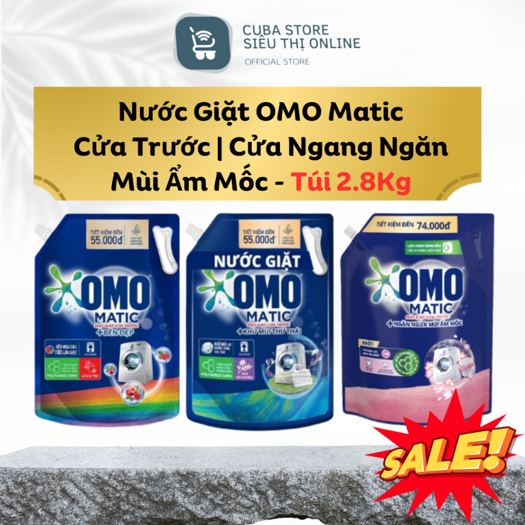 Nước Giặt OMO Matic Cửa Trước | Cửa Ngang Ngăn Mùi Ẩm Mốc - Túi 2.8Kg