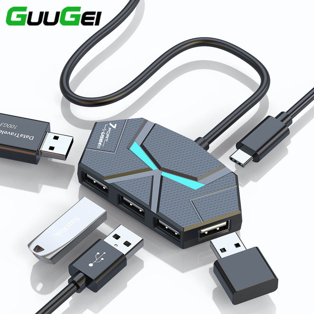 Guugei 7 Potrs USB 2.0 HUB 5Gbps Dock Station 7 Cổng USB A HUB Splittter Ổ cắm đa cổng USB HUB