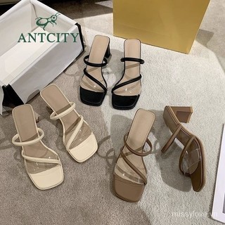 Antcity Mùa Hè 2024 Giày Cao Gót Dày Gót Dép Sang Trọng Thời Trang Mới Cổ Tích Phong Cách Ngoài Mặc Nữ Dép Dép 3VIE