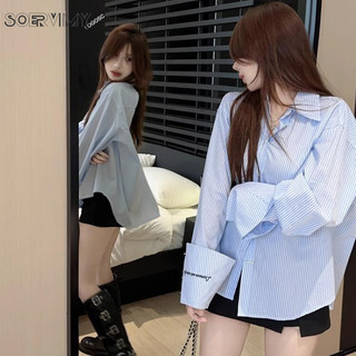 SOERVIMY áo sơ mi nữ áo kiểu hàn quốc ins phong cách Định hình xu hướng thanh lịch WCS24406BL 21Z240519