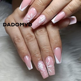 DADOMYD Giáng Sinh Pháp Móng Tay Giả, Làm Móng Tay Có Thể Đeo Full Cover Ballerina Móng Tay Giả, Chống Thấm Nước Đầu Vuông Ấn Vào Móng Tay Cô Gái