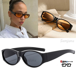 Samjune Kính Mát Hình Bầu Dục Nữ Thời Trang Cao Cấp Thương Hiệu Kính Chống Nắng Tròn Nữ Cổ Điển Màu Vàng Khung Lớn Kính Mắt UV400 Với Bản Lề Kim Loại