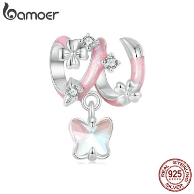 Mặt dây chuyền hoa bướm quyến rũ Bamoer 925 Sterling Sliver cho vòng tay Quà tặng cho nữ