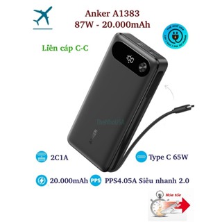 Pin sạc dự phòng Anker A1383 87W 20000mAh 2 cổng 2C1A  cáp Type C 65W PD PPS QC