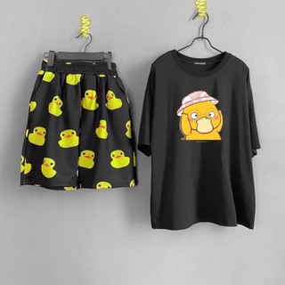Sét áo Vịt đội mũ MIX quần đùi vịt vàng, Áo thun from rộng, mặc cho Nam và nữ chất đẹp DVGIT