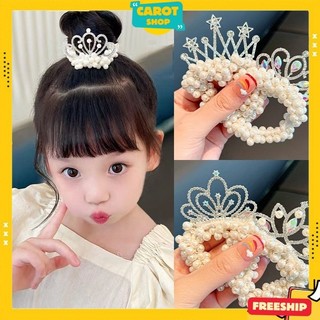 Dây buộc tóc đính đá vương miện, búi tóc đính đá vương miện ngọc trai nhân tạo siêu xinh cho bé gái