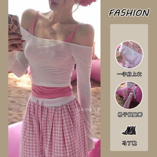 Set Ba Món Áo Thun Giấy Trễ Vai Hot Girl Mẫu Mới Mùa Xuân Hè Cho Nữ Áo Hai Dây Áo Ba Lỗ Quần Suông Ống Rộng