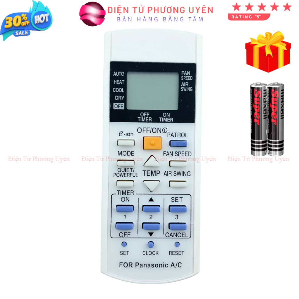SKU105 - Điều khiển điều hòa Panasonic Mã 13 nút vàng, remote máy lạnh Panasonic - Tặng kèm pin