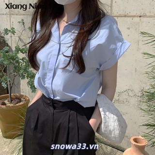 Xiang Nian Ni Áo sơ mi ngắn tay thiết kế thời trang giản dị dành cho nữ Áo sơ mi cổ Polo một vành