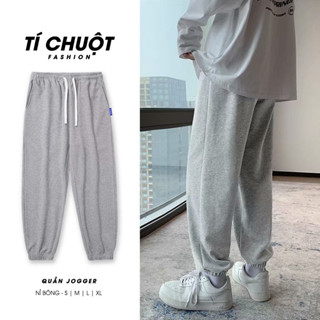 [Nhập THOITOI20 Giảm 20%] Quần jogger nỉ bông màu xám nhạt nam nữ bigsize, quần dài nỉ bông ống rộng lai thun thời trang