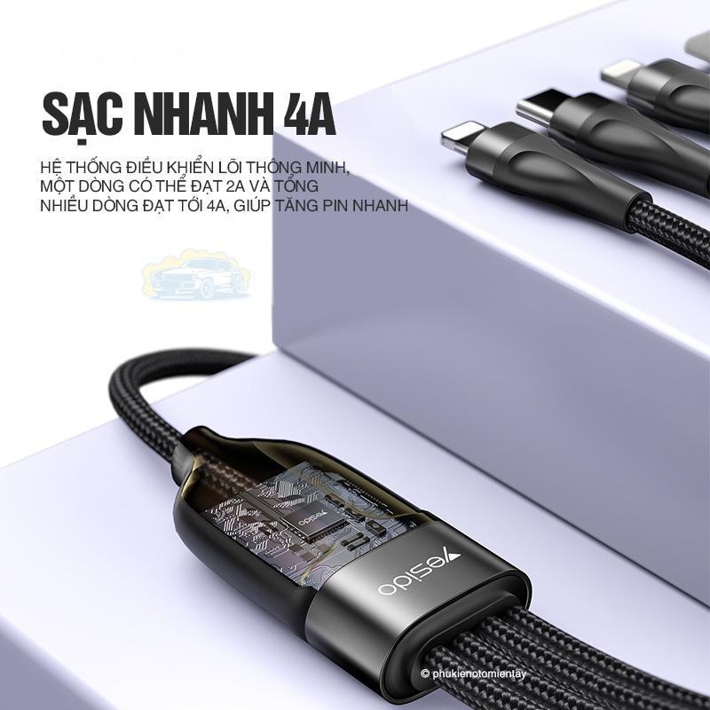 Cáp Sạc Ô tô Đa Năng 4 Trong 1, Sạc Nhanh Cùng Lúc Nhiều Điện Thoại, Dây Vải Bền Bỉ Chắc Chắn 4