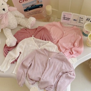 Mùa Hè 2024 Bé Gái Điều Hòa Không Khí Áo Sơ Mi Siêu Mỏng Phong Cách Bé Gái Đi Chơi Cardigan Áo Khoác Dài Tay Màu Trơn Chống Nắng