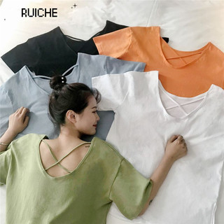 Ruiche Áo thun nữ tay ngắn rộng hở lưng cỡ lớn thời trang