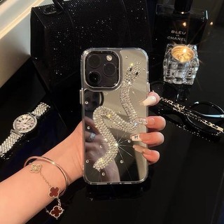 Gương mạ điện mới Vỏ điện thoại hình rắn kim cương lấp lánh cho IPhone 16 15 14 Pro Max Plus Tương thích với IP 12 13 Pro Max Vỏ bảo vệ chống sốc kim cương sáng bóng thời trang