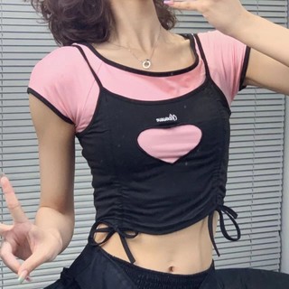Sling Áo thun ngắn tay quây dành cho nữ Thiết kế mùa hè độc đáo Dây rút ngắn rốn hàng đầu hợp thời trang