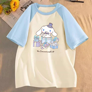 [Polyester] Áo thun ngắn tay Cinnamoroll dáng rộng phiên bản Hàn Quốc dành cho nữ Quần áo mùa hè cổ tròn đa năng thông thường