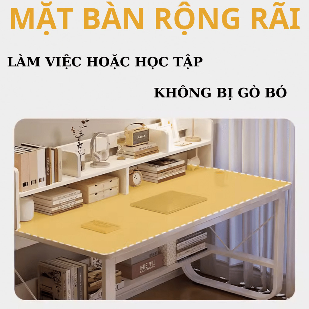 Bàn học sinh cấp 2, bàn chân sắt có kệ lớn, bàn học màu sắc đa dạng, chân thép sơn tĩnh điện, gỗ MDF dày 15mm | BigBuy360 - bigbuy360.vn
