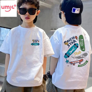 Umico  Unisex Áo ngắn tay T-shirt In họa tiết Áo thun Bé trai và Bé gái cổ tròn phù hợp Tops 100% COTTON
