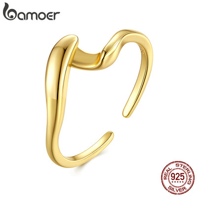 Bamoer 925 Sterling Sliver Mở Nhẫn Đơn Giản Màu Vàng Trang Sức Thời Trang Quà Tặng Cho Nữ