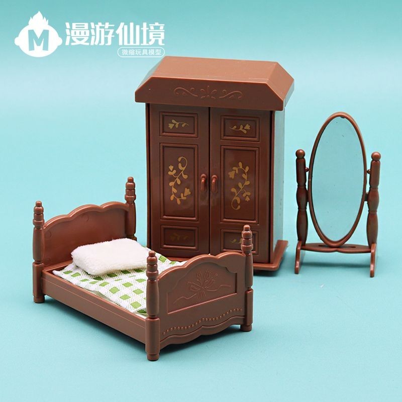 Mô Phỏng Mini Mini Thu Nhỏ Nội Thất Trung Quốc Retro Phòng Ngủ Gương Sàn Giường Lớn Búp Bê Chơi Nhà Đồ Chơi Đồ Trang Trí