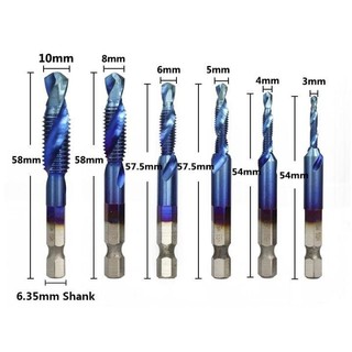 Mũi khoan taro ren M3-M10 phủ Titanium chuôi lục giác - Bộ 6 mũi khoan tạo ren Titan