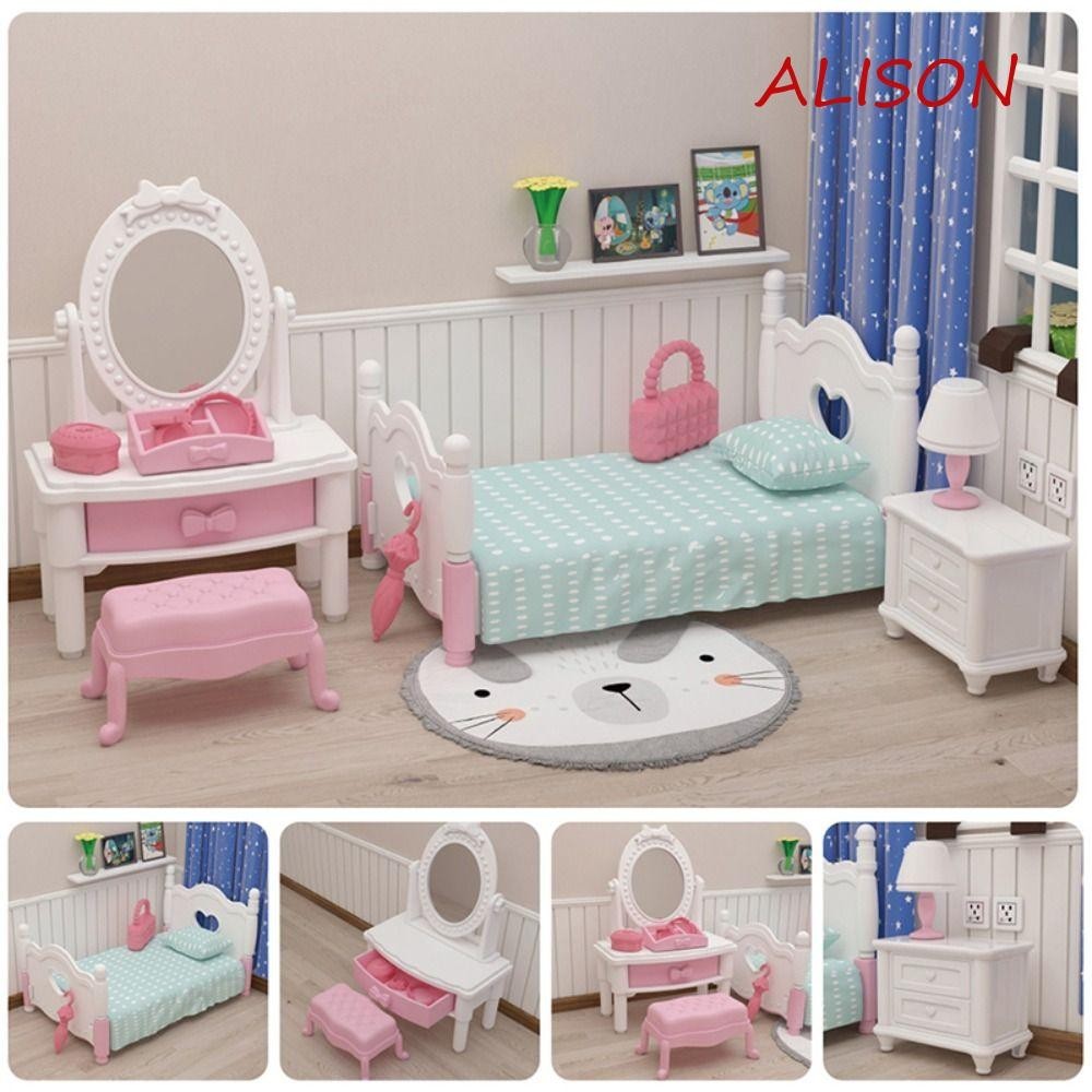 Alison Nội thất nhà búp bê Đồ chơi DIY Phòng tắm Phòng ngủ 1: 12 Phụ kiện nhà búp bê Mô phỏng Búp bê Nội thất Mini Đồ chơi Đồ chơi nhà chơi Bộ phòng tắm Đồ nội thất mô phỏng