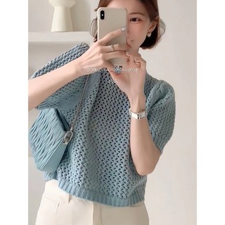 Áo Coquette Tay Ngắn Đồ Áo Kiểu Nữ dệt kim kiểu Pháp Thiết kế cao cấp mùa hè Slim-fit Top