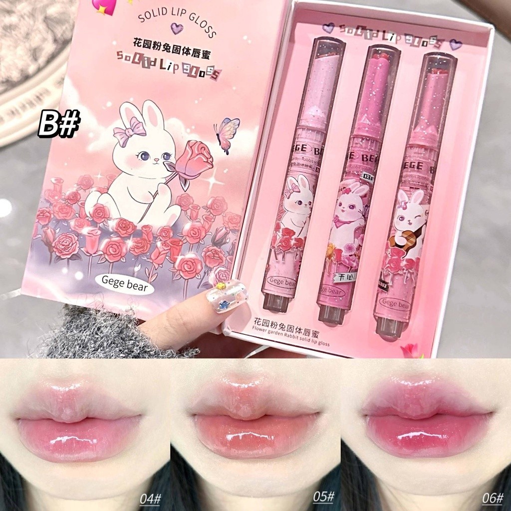 Gege Bear Garden Pink Rabbit Solid Lip Gloss Love Lip Glaze Water Glow Son môi học sinh