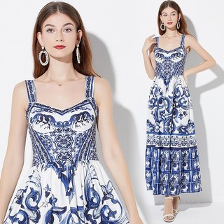 Thời Trang Nữ Vintage Gợi Cảm Đi Biển Kỳ Nghỉ Tiệc Bohemian Đầm Mùa Hè Không Tay Cao Cấp Ôm Chữ A In Áo