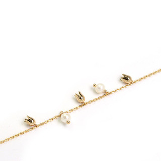 2024 Nhật Bản Ánh Sáng Trang Sức Tính Khí Chuông Xanh Hoa Sterling Bạc Mạ Vàng Ngọc Trai Nước Ngọt Tự Nhiên Có Thể Điều Chỉnh Vòng Tay Nữ