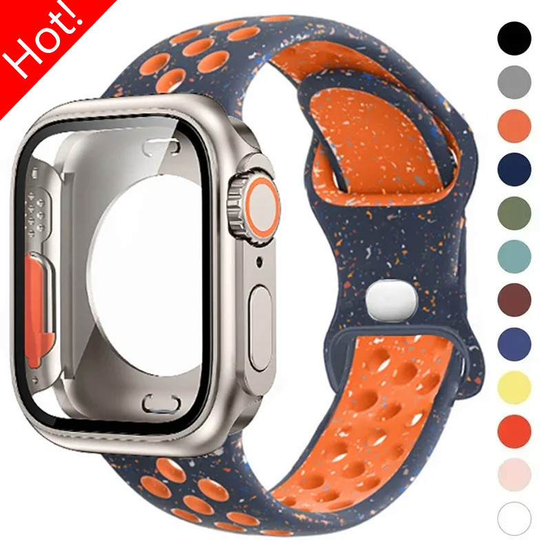 Thay đổi sang Ultra 49mm Full Coverage Case + Dây đeo silicon tương thích cho Apple Watch 45mm 44mm 