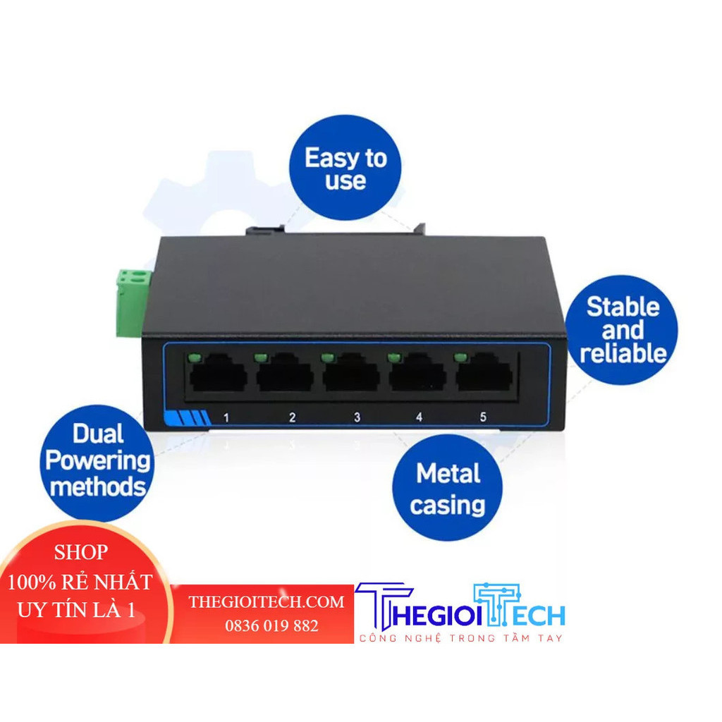 SG1005 | Bộ chuyển mạch không quản lý Ethernet 5 cổng Gigabit 1000Mbps Din-Rail tiết kiệm năng lượng - device only