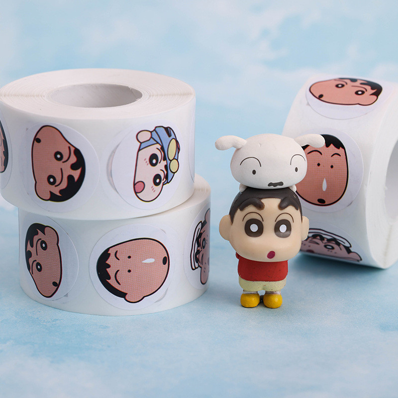 [500 Nhãn Dán] Nhãn Dán Crayon Shin-Chan Nhãn Dán Niêm Phong Tròn 50 Nhãn Dính Trẻ Em Hoạt Hình Cuộn