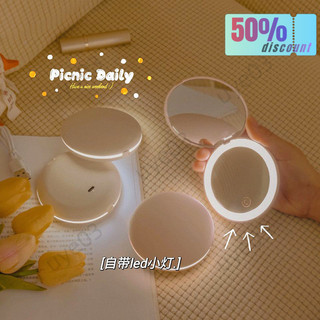 Đèn LED gương trang điểm có thể gập lại trang điểm nhỏ bỏ túi gương màu hồng trắng Gương cầm tay mini cầm tay