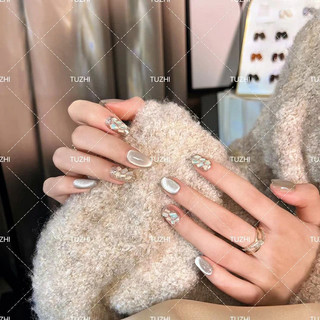 Bạc Hà Nóng Mắt Mèo Handmade Mặc Móng Tay UV Làm Đẹp Móng Tay Handmade Đầu Móng Tay Thành Phẩm Bán Buôn Trắng Cao Cấp Cảm Giác
