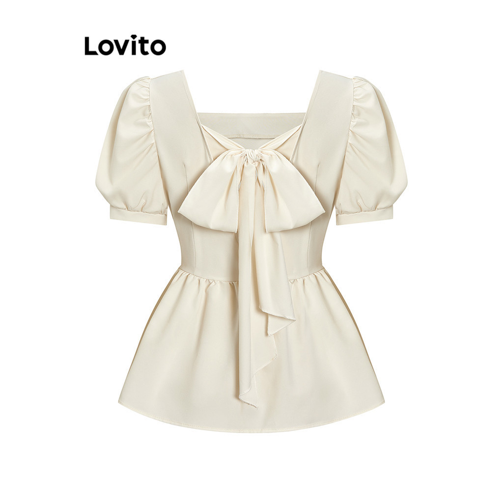 Áo kiểu Lovito nơ sau xếp nếp màu trơn thường ngày cho nữ L68ED016 (Màu mơ) | BigBuy360 - bigbuy360.vn