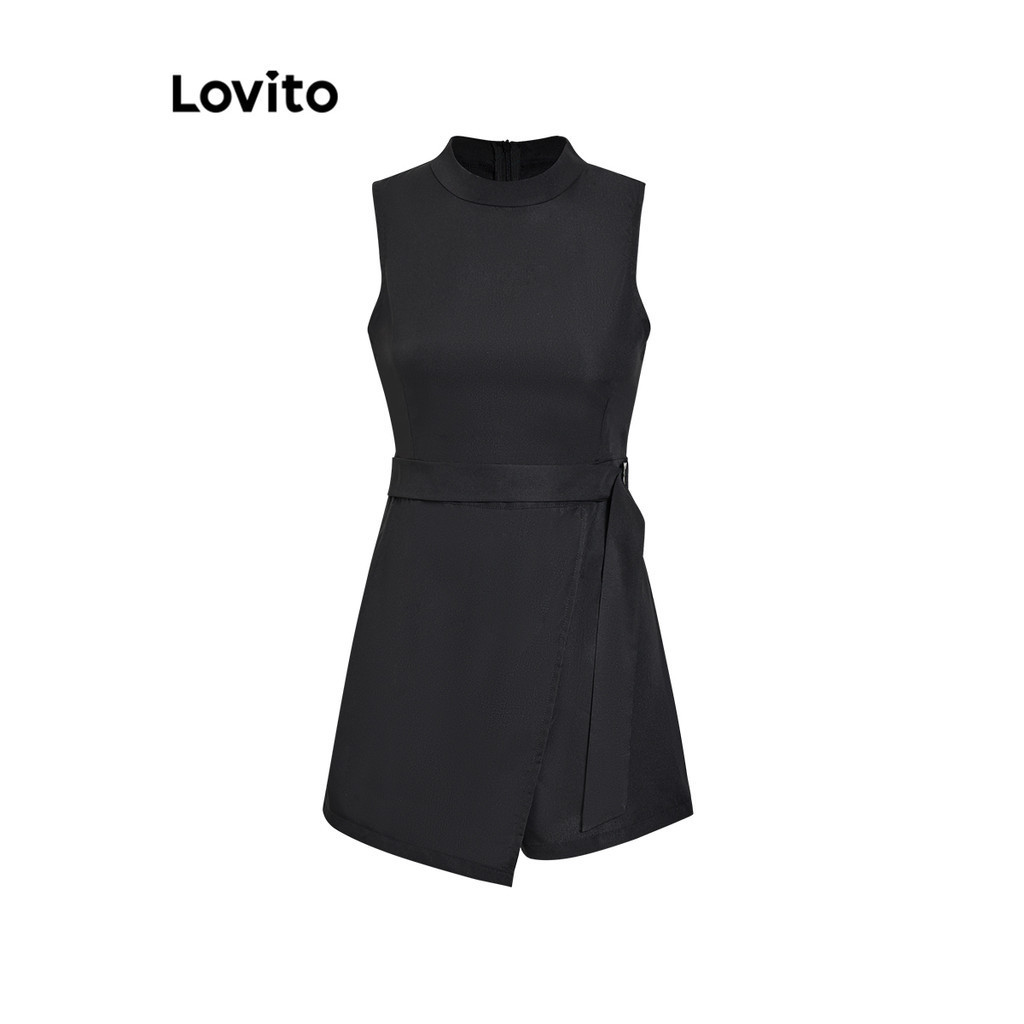 Áo liền quần Lovito giả 2 trong 1 có thắt lưng màu trơn thường ngày cho nữ L74ED346(Nhiều màu)