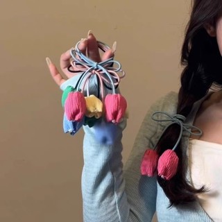 Nhẫn buộc tóc hoa Tulip ngọt ngào Tính khí Băng đô co giãn siêu cao đơn giản