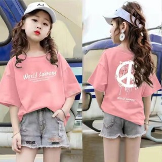 100 ~ 160 Bé Gái Áo Thun Tay Ngắn In Hình Quần Áo Trẻ Em Nữ Sinh Mùa Hè Lớn Trẻ Em Quần Áo Mùa Hè Nữ Phiên Bản Hàn Quốc Bé Gái