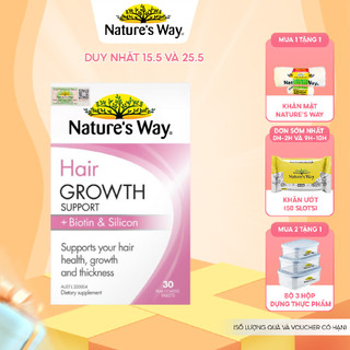 Viên Uống Hỗ Trợ Mọc Tóc Nature's Way Hair Growth Support + Biotin & Silicon, Giảm Rụng Tóc, Nuôi Dưỡng Tóc Hộp 30v