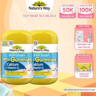 Combo 2 Hộp Kẹo Dẻo Vi Chất Canxi Cho Bé Nature's Way Kids Smart Vita Gummies Calcium + Vitamin D 60 Viên/hộp