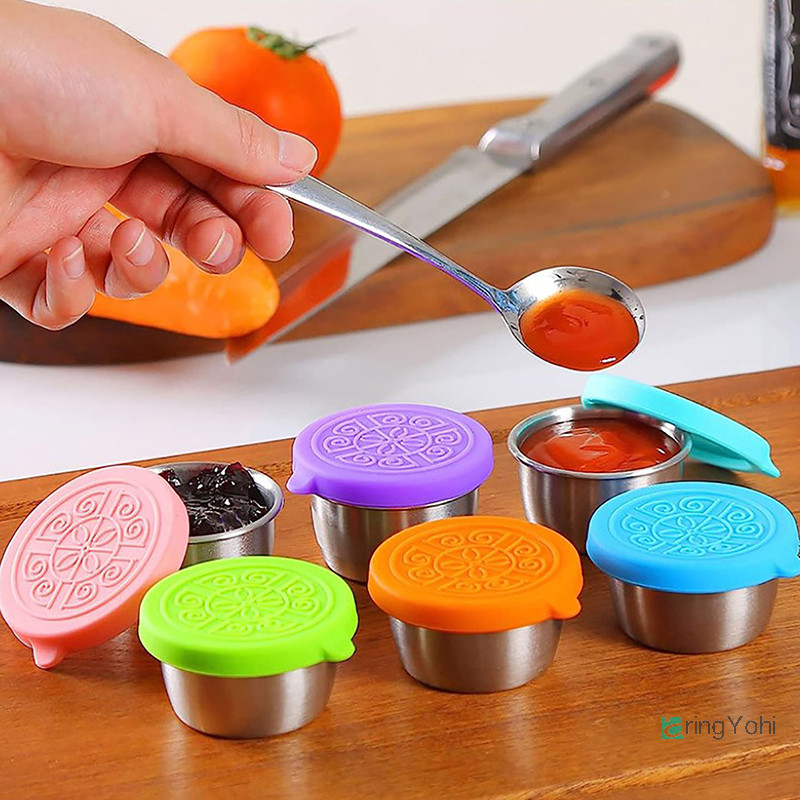 Aringyohi] 1 Hộp Đựng Salad Với Cốc Inox Có Thể Tái Sử Dụng 1.35oz / 40ml Và Nắp Silicon Chống Rò Rỉ Cho Hộp Cơm Trưa Và Dã Ngoại Mới