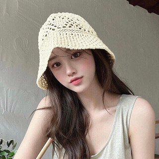 Hàn Quốc Hàn Quốc ins Xuân Hè Thoáng Khí Handmade Ống Hút Xô Mũ Nữ Rỗng Chống Nắng Mũ Che Nắng Mặt Nhỏ